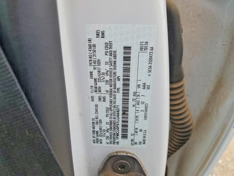Aukcja sprzedaży 2020 Ford Escape, vin: 1FMCU0F61LUA84271, numer aukcji: 61961576