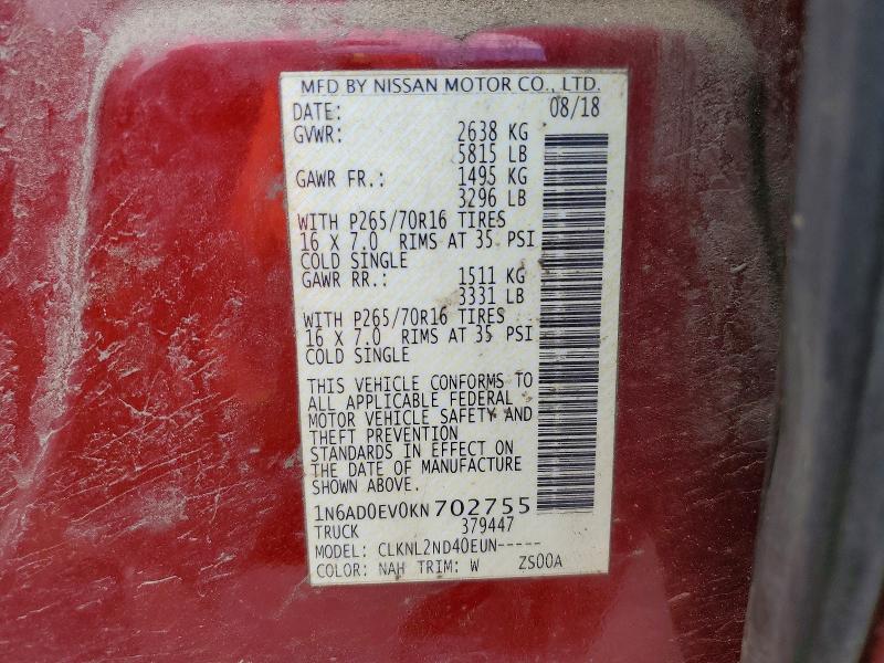 2019 Nissan Frontier მანქანა იყიდება აუქციონზე, vin: 1N6AD0EV0KN702755, აუქციონის ნომერი: 63304226