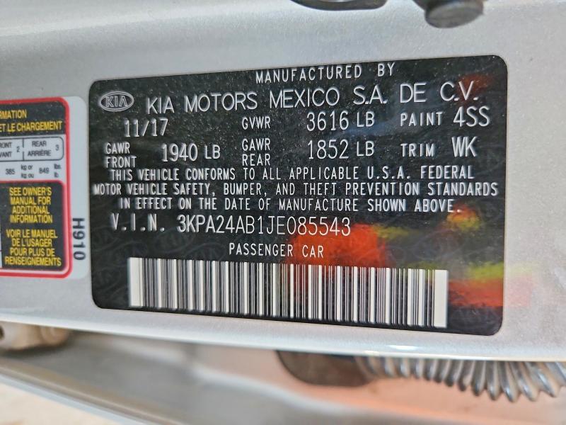 Auction sale of the 2018 Kia Rio, vin: 3KPA24AB1JE085543, lot number: 60021056