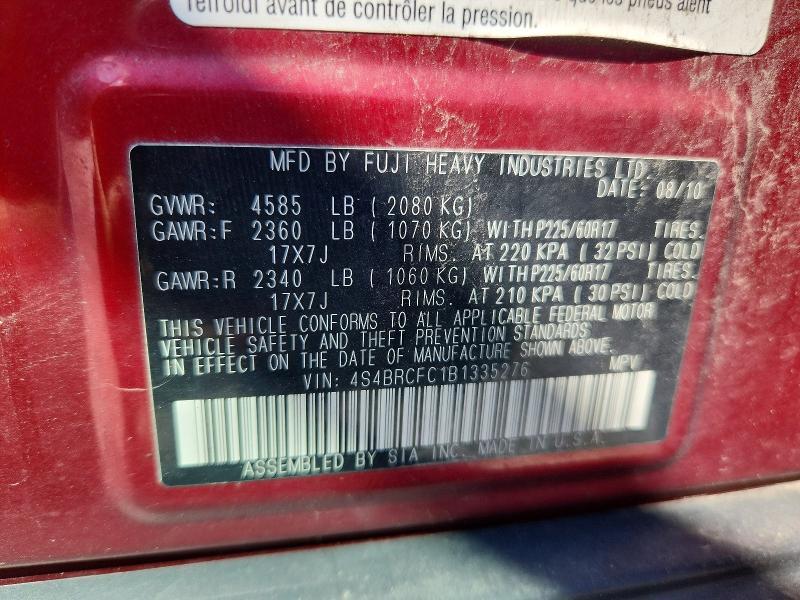63300636 :رقم المزاد ، 4S4BRCFC1B1335276 vin ، 2011 Subaru Outback مزاد بيع