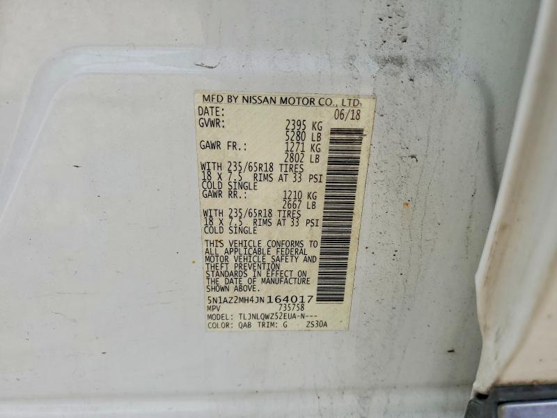 Aukcja sprzedaży 2018 Nissan Murano, vin: 5N1AZ2MH4JN164017, numer aukcji: 60140126