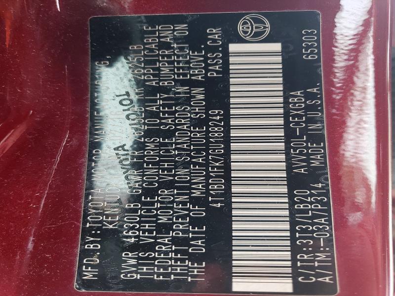 2016 Toyota Camry Hybrid მანქანა იყიდება აუქციონზე, vin: 4T1BD1FK7GU188249, აუქციონის ნომერი: 62898806