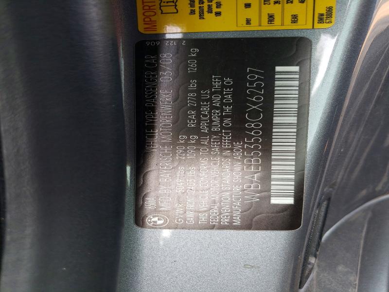 Aukcja sprzedaży 2008 Bmw 650, vin: WBAEB53568CX62597, numer aukcji: 60972596