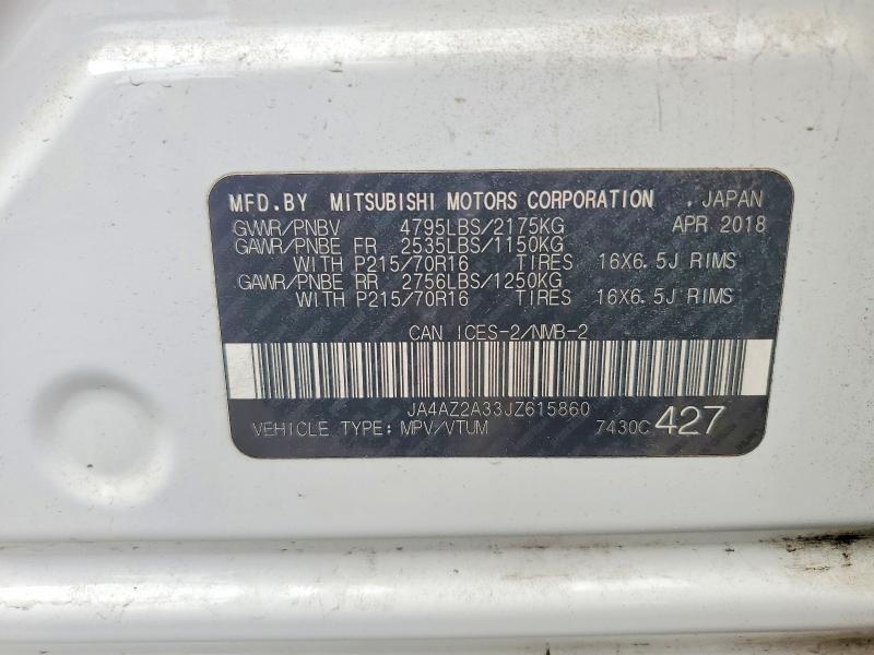 Aukcja sprzedaży 2018 Mitsubishi Outlander, vin: JA4AZ2A33JZ615860, numer aukcji: 62827266