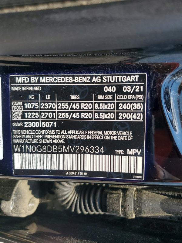 63054766 :رقم المزاد ، W1N0G8DB5MV296334 vin ، 2021 Mercedes-benz Glc مزاد بيع