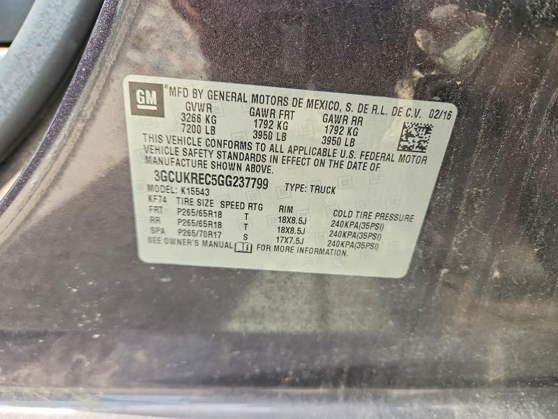 Aukcja sprzedaży 2016 Chevrolet Silverado, vin: 3GCUKREC5GG237799, numer aukcji: 60870476