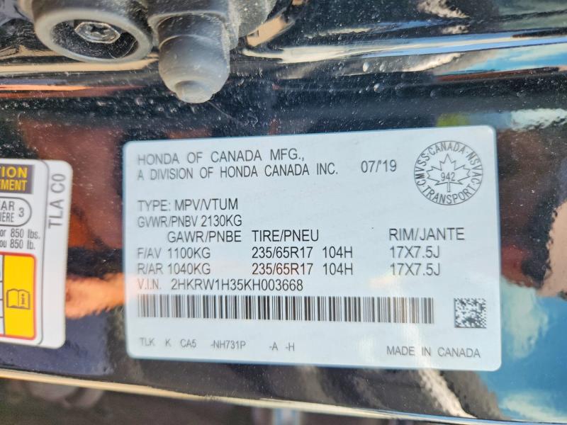 62132926 :رقم المزاد ، 2HKRW1H35KH003668 vin ، 2019 Honda Cr-v مزاد بيع