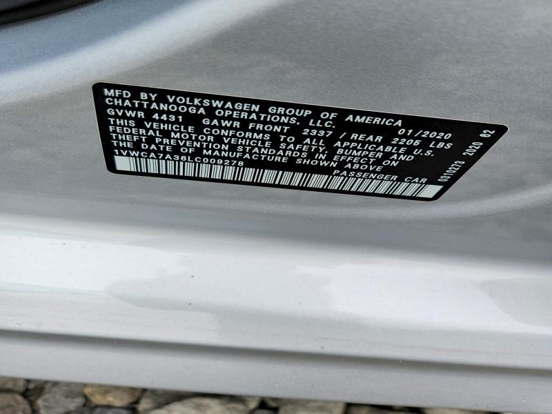Продажа на аукционе авто 2020 Volkswagen Passat, vin: 1VWCA7A36LC009278, номер лота: 60199196
