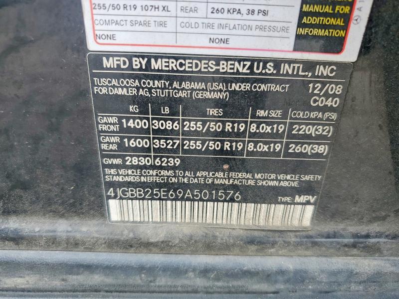 63123446 :رقم المزاد ، 4JGBB25E69A501576 vin ، 2009 Mercedes-benz Ml مزاد بيع