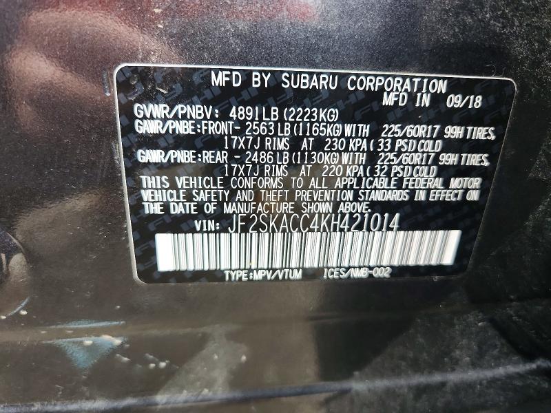 Продаж на аукціоні авто 2019 Subaru Forester, vin: JF2SKACC4KH421014, номер лоту: 60658726