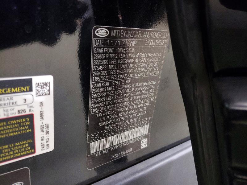 Aukcja sprzedaży 2018 Land Rover Range Rover, vin: SALGS2RKXJA381997, numer aukcji: 61295546