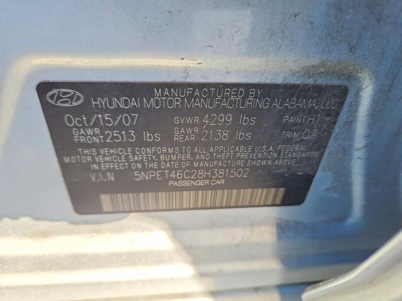 2008 Hyundai Sonata მანქანა იყიდება აუქციონზე, vin: 5NPET46C28H381502, აუქციონის ნომერი: 60745746