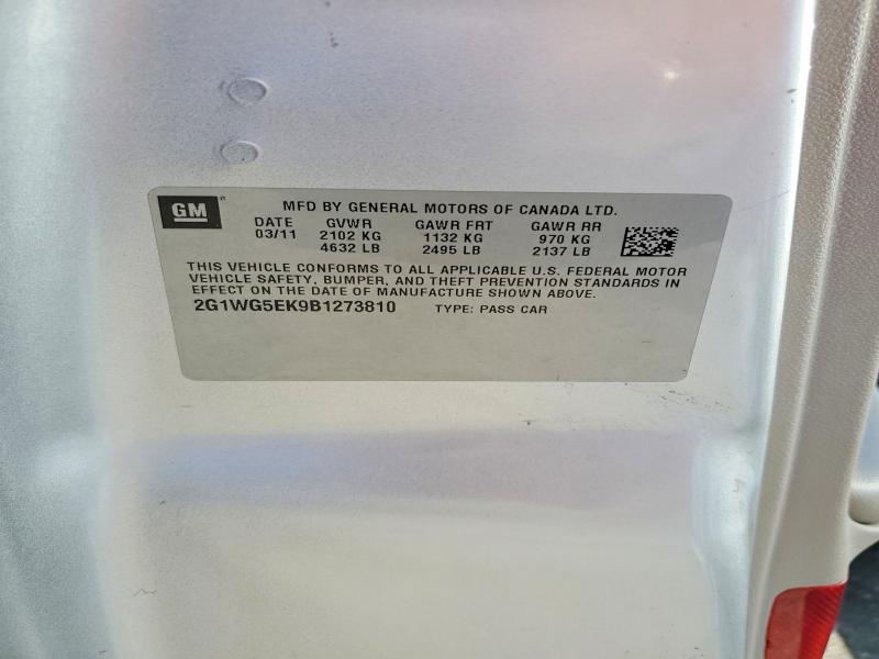 61927696 :رقم المزاد ، 2G1WG5EK9B1273810 vin ، 2011 Chevrolet Impala مزاد بيع