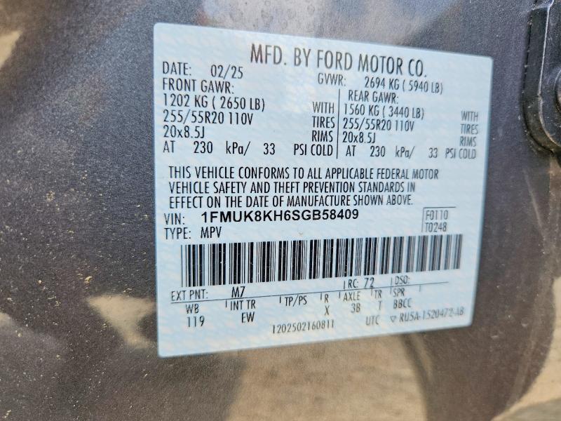 Aukcja sprzedaży 2025 Ford Explorer, vin: 1FMUK8KH6SGB58409, numer aukcji: 79135475