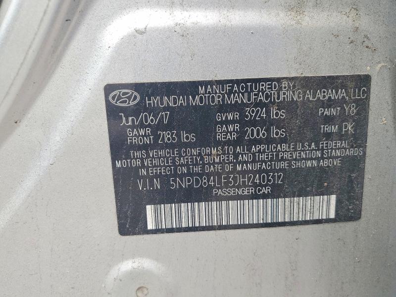 60064986 :رقم المزاد ، 5NPD84LF3JH240312 vin ، 2018 Hyundai Elantra مزاد بيع