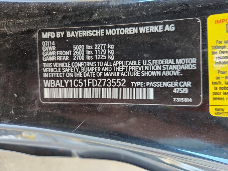 Aukcja sprzedaży 2015 Bmw 640, vin: WBALY1C51FDZ73552, numer aukcji: 61351046
