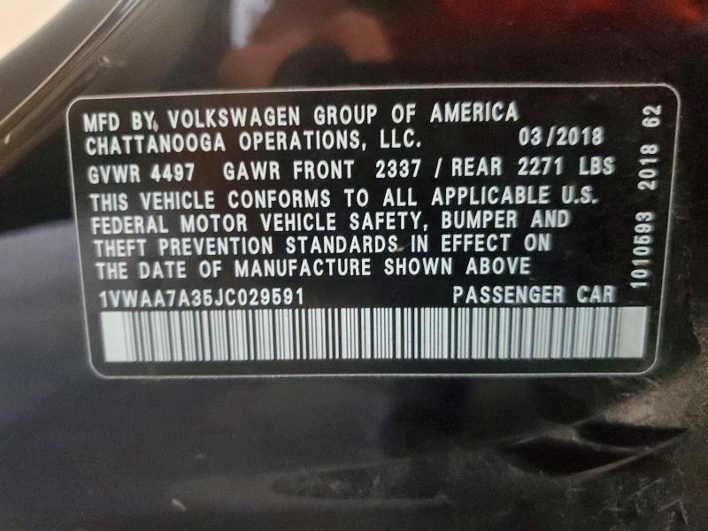 Aukcja sprzedaży 2018 Volkswagen Passat, vin: 1VWAA7A35JC029591, numer aukcji: 59141306