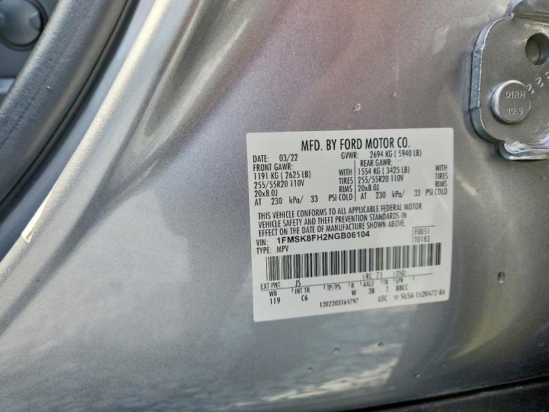 Продажа на аукционе авто 2022 Ford Explorer, vin: 1FMSK8FH2NGB06104, номер лота: 62689106