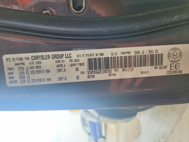 2014 Dodge Journey მანქანა იყიდება აუქციონზე, vin: 3C4PDDGG2ET293732, აუქციონის ნომერი: 60233256