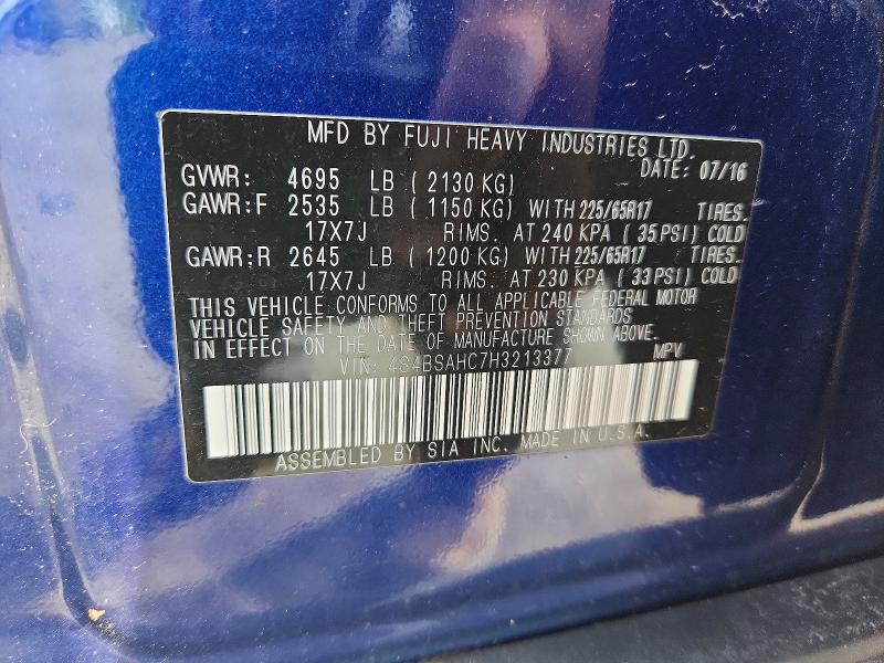 Aukcja sprzedaży 2017 Subaru Outback, vin: 4S4BSAHC7H3213377, numer aukcji: 60038516