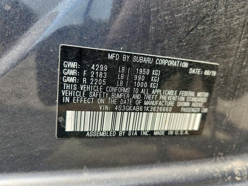 61046896 :رقم المزاد ، 4S3GKAB61K3626660 vin ، 2019 Subaru Impreza مزاد بيع