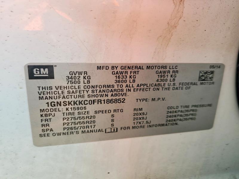 62018406 :رقم المزاد ، 1GNSKKKC0FR186852 vin ، 2015 Chevrolet Suburban مزاد بيع