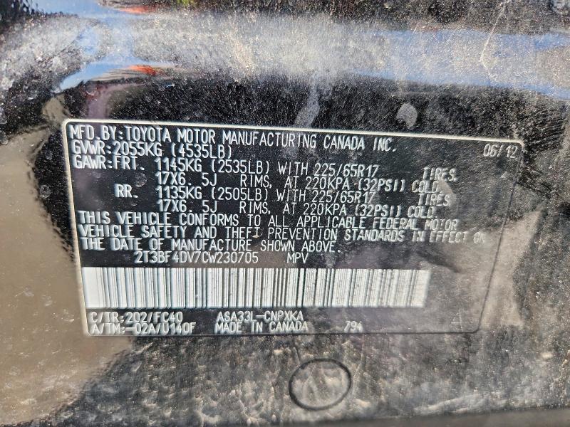Продаж на аукціоні авто 2012 Toyota Rav4, vin: 2T3BF4DV7CW230705, номер лоту: 61791246