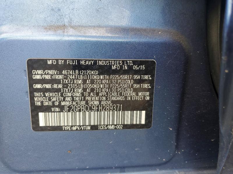 59863706 :رقم المزاد ، JF2GPBCC9FH289371 vin ، 2015 Subaru Xv Crosstrek مزاد بيع