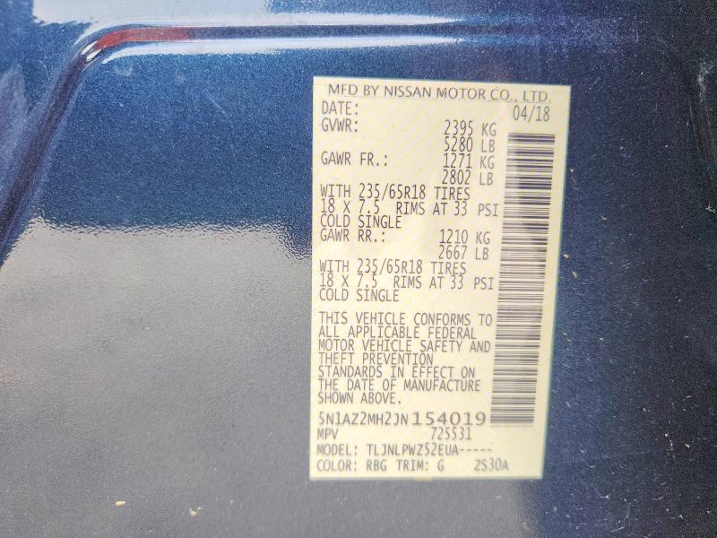 Продаж на аукціоні авто 2018 Nissan Murano, vin: 5N1AZ2MH2JN154019, номер лоту: 61396076