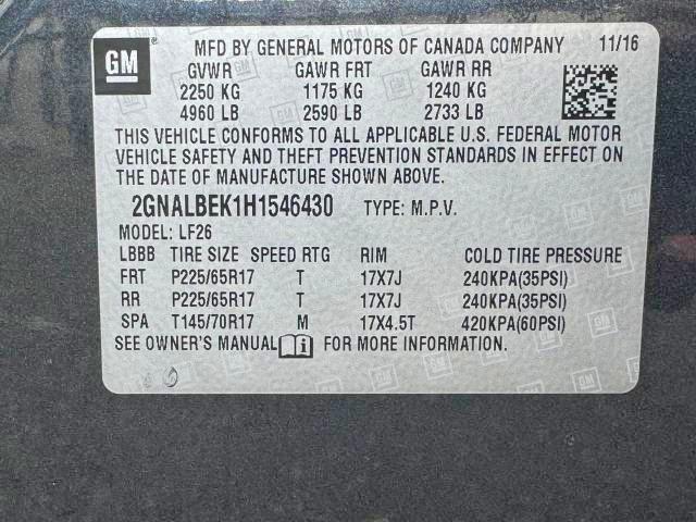 61809476 :رقم المزاد ، 2GNALBEK1H1546430 vin ، 2017 Chevrolet Equinox مزاد بيع