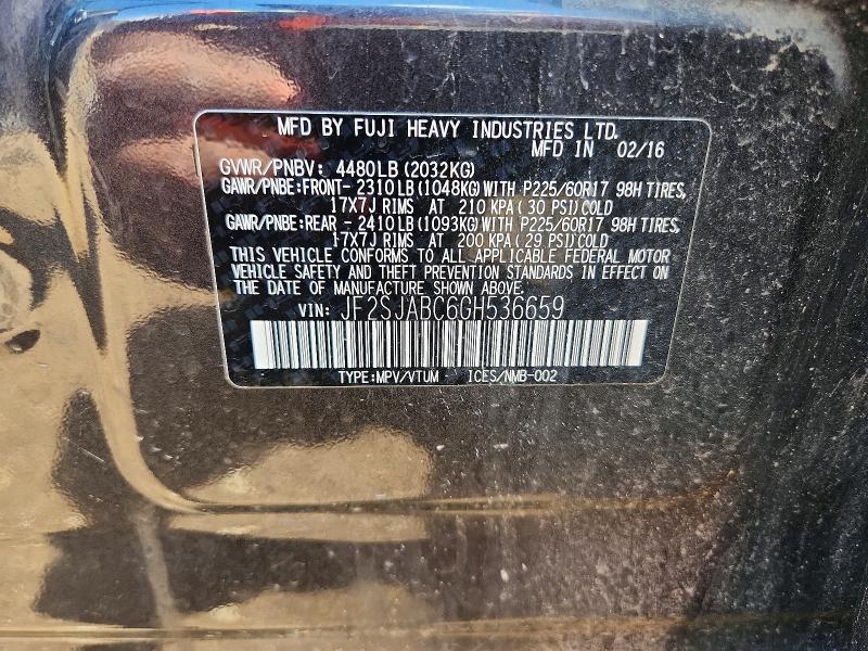85990615 :رقم المزاد ، JF2SJABC6GH536659 vin ، 2016 Subaru Forester مزاد بيع