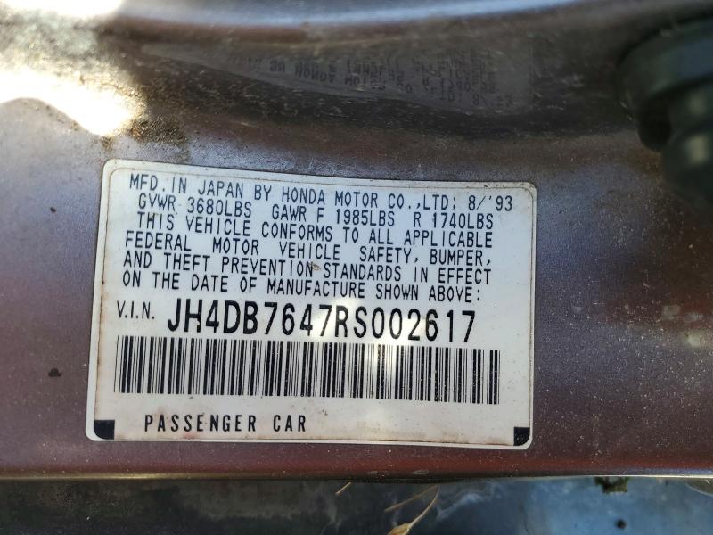 61816586 :رقم المزاد ، JH4DB7647RS002617 vin ، 1994 Acura Integra مزاد بيع