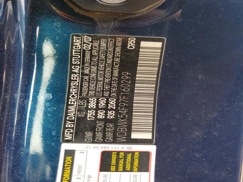 62413666 :رقم المزاد ، WDBWK54F97F160299 vin ، 2007 Mercedes-benz Slk مزاد بيع