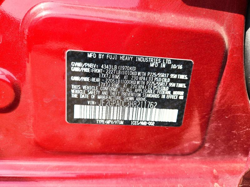 Aukcja sprzedaży 2017 Subaru Crosstrek, vin: JF2GPADC3H8211762, numer aukcji: 62279996