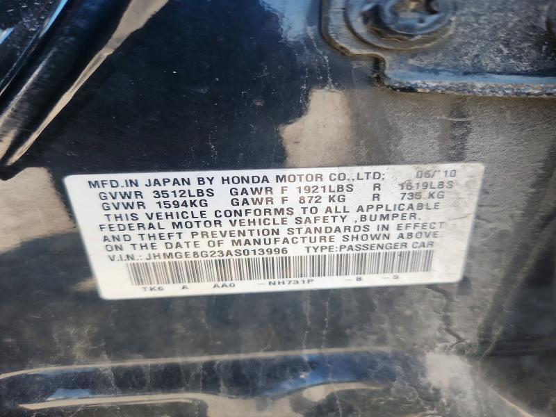 Aukcja sprzedaży 2010 Honda Fit, vin: JHMGE8G23AS013996, numer aukcji: 63336446