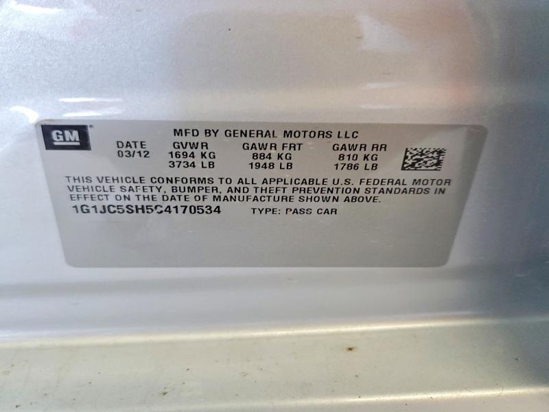 2012 Chevrolet Sonic მანქანა იყიდება აუქციონზე, vin: 1G1JC5SH5C4170534, აუქციონის ნომერი: 59824786