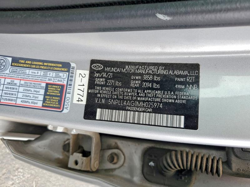 60866476 :رقم المزاد ، 5NPLL4AG1MH025974 vin ، 2021 Hyundai Elantra مزاد بيع