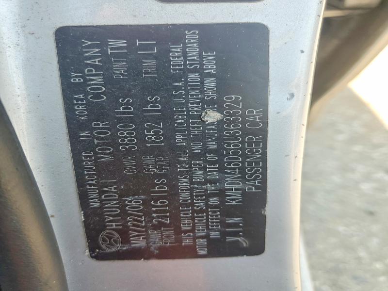 2006 Hyundai Elantra მანქანა იყიდება აუქციონზე, vin: KMHDN46D56U363329, აუქციონის ნომერი: 62146046