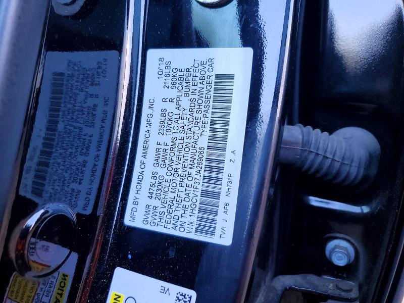Продаж на аукціоні авто 2018 Honda Accord, vin: 1HGCV1F37JA269065, номер лоту: 59329066
