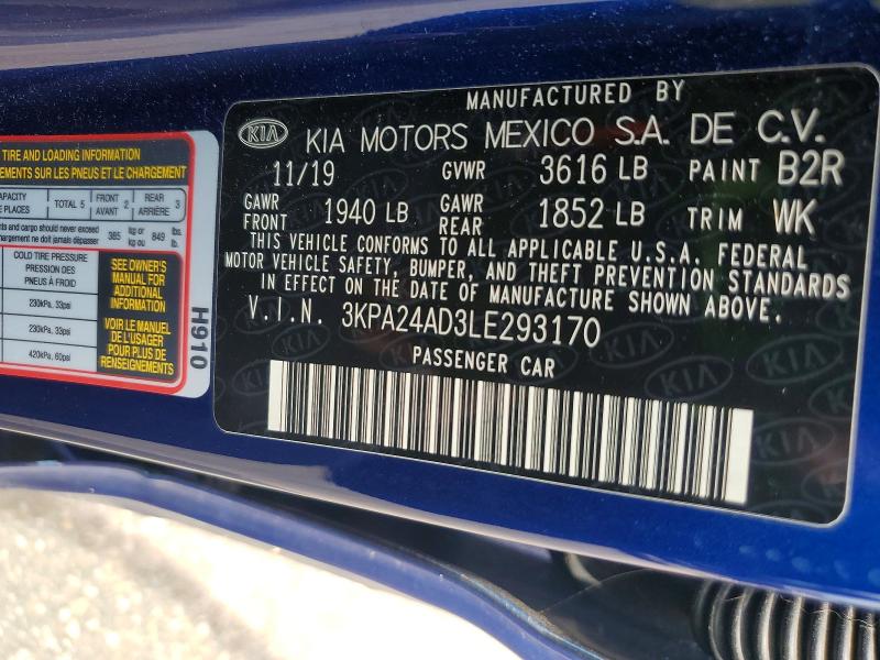 2020 Kia Rio მანქანა იყიდება აუქციონზე, vin: 3KPA24AD3LE293170, აუქციონის ნომერი: 62107266