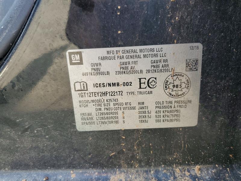 2017 Gmc Sierra მანქანა იყიდება აუქციონზე, vin: 1GT12TEY2HF122172, აუქციონის ნომერი: 62848296
