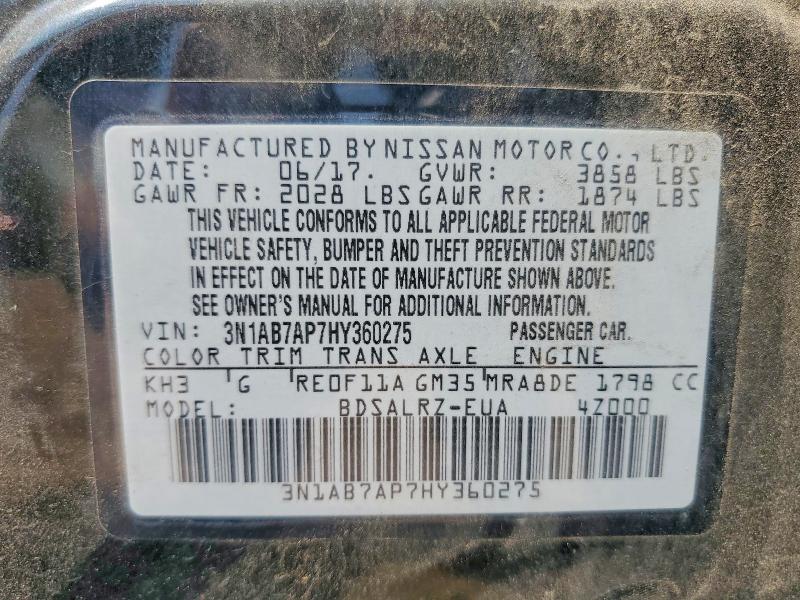 Aukcja sprzedaży 2017 Nissan Sentra, vin: 3N1AB7AP7HY360275, numer aukcji: 59894856