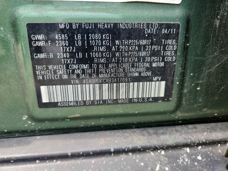 Aukcja sprzedaży 2011 Subaru Outback, vin: 4S4BRBKCXB3417091, numer aukcji: 59802006