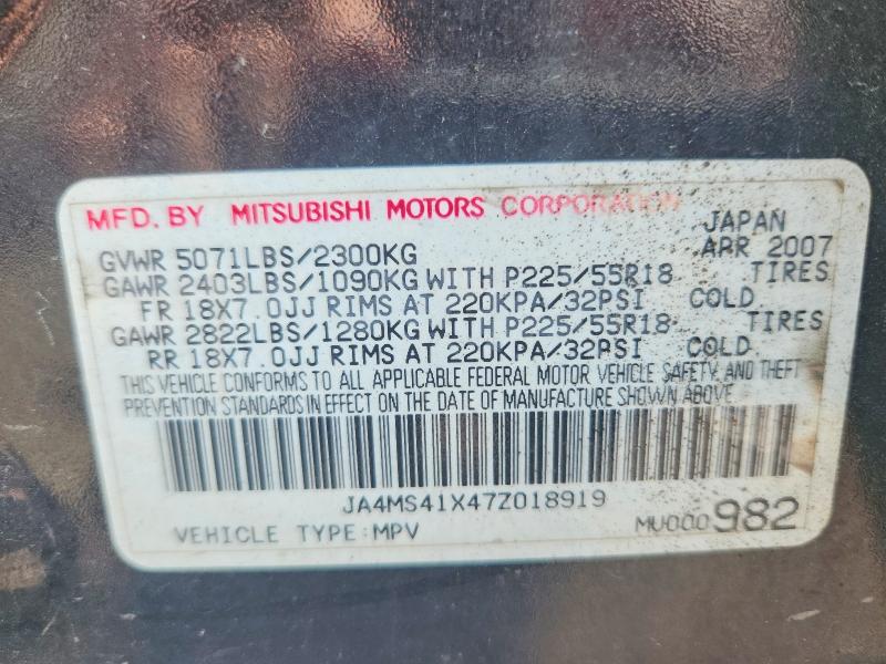 Продаж на аукціоні авто 2007 Mitsubishi Outlander, vin: JA4MS41X47Z018919, номер лоту: 62301976