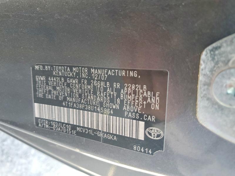 63008436 :رقم المزاد ، 4T1FA38P38U145964 vin ، 2008 Toyota Camry Solara مزاد بيع