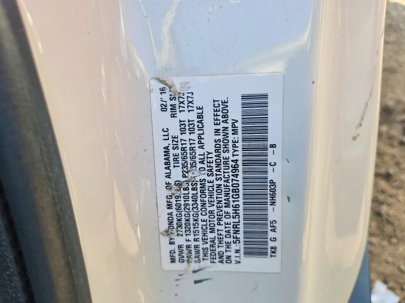 Aukcja sprzedaży 2016 Honda Odyssey, vin: 5FNRL5H61GB074964, numer aukcji: 60923606