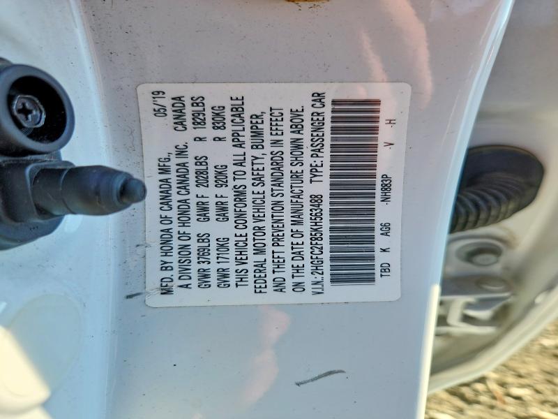 62747386 :رقم المزاد ، 2HGFC2F85KH563488 vin ، 2019 Honda Civic مزاد بيع