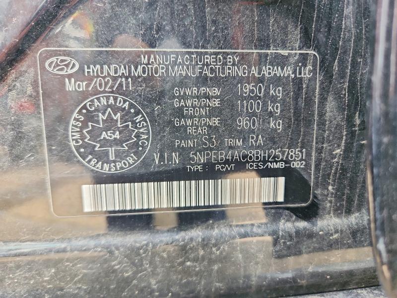 61763766 :رقم المزاد ، 5NPEB4AC8BH257851 vin ، 2011 Hyundai Sonata مزاد بيع