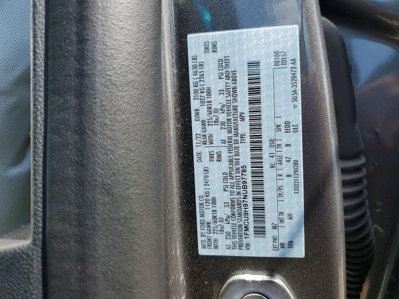 59581706 :رقم المزاد ، 1FMCU9H97NUB97785 vin ، 2022 Ford Escape مزاد بيع