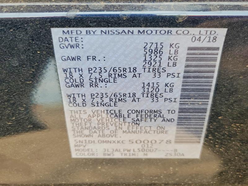 Auction sale of the 2019 Infiniti Qx60, vin: 5N1DL0MNXKC500078, lot number: 62984626